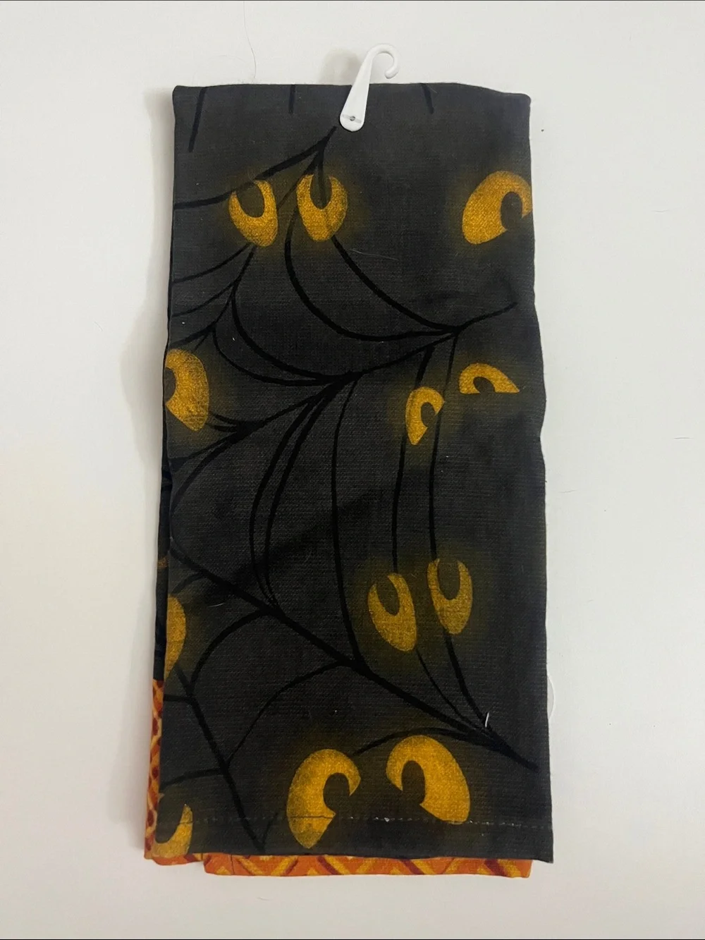 Halloween Jack-O'-Lantern Kitchen Towel with Cat - Black and Orange